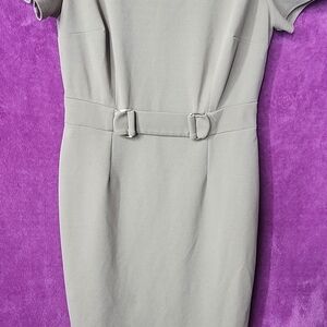 New York & Company Gray Belted Midi Dress